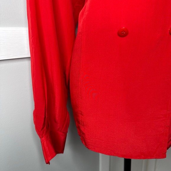 Vintage 90s Dana Buchman 100% Silk Double-Breasted Blouse Red Button Front sz 14 - Picture 3 of 8